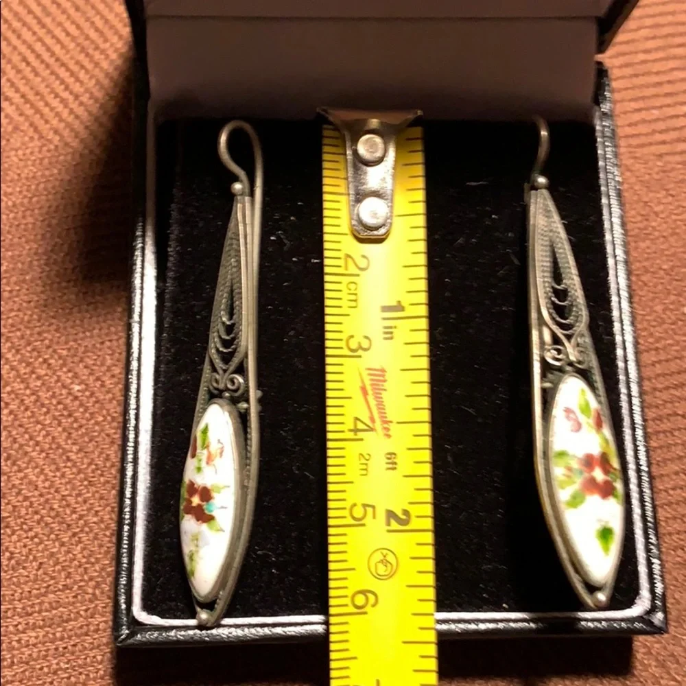 Handmade in USSR filigree hand-painted earrings - Picture 8 of 12